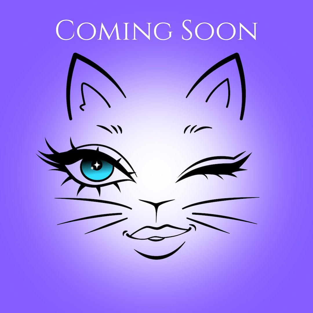 The winking Kat's Meow logo aginst a purple background.