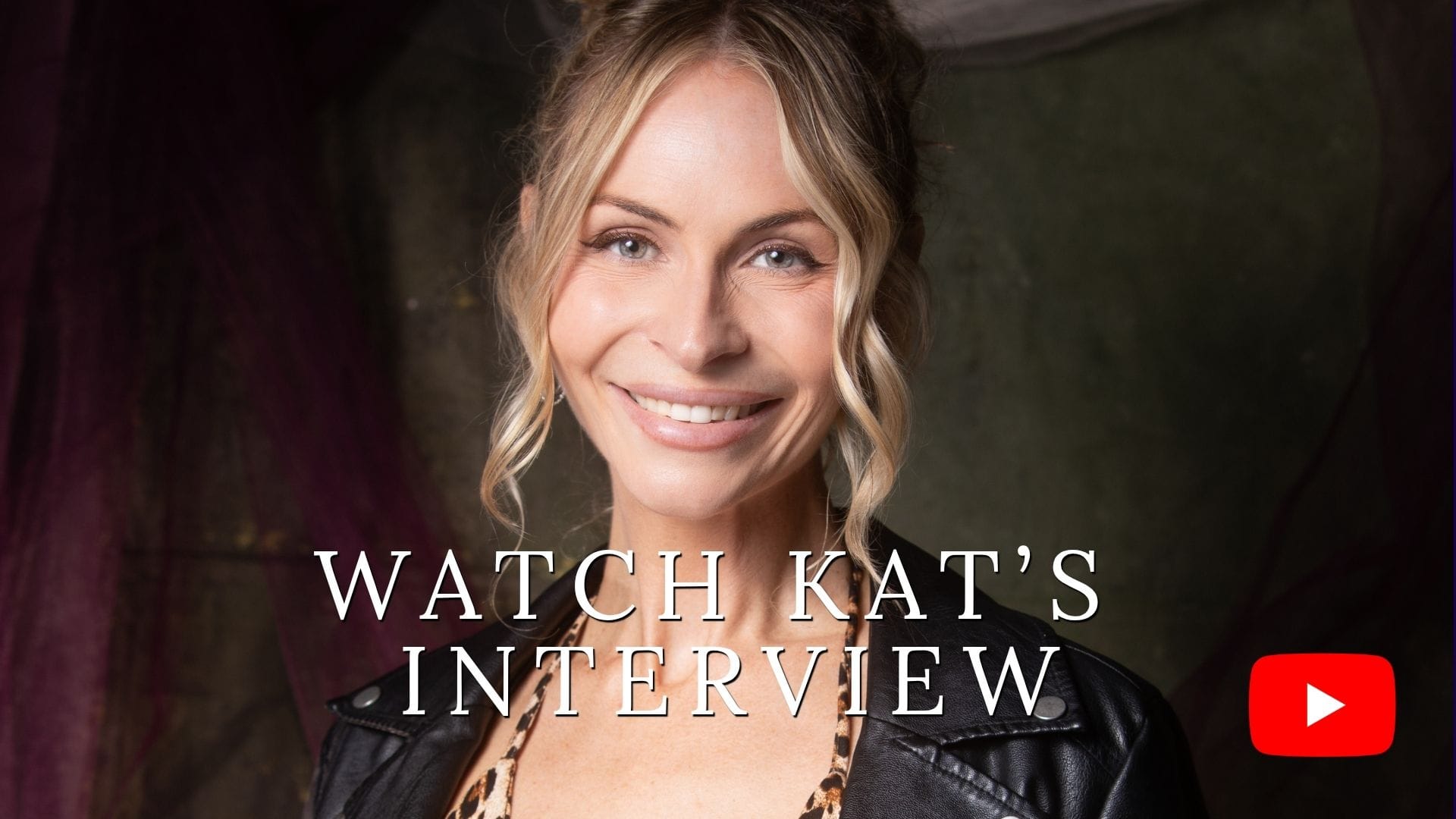 Kat Walsh smiling with words Watch Kat's Interview on screen